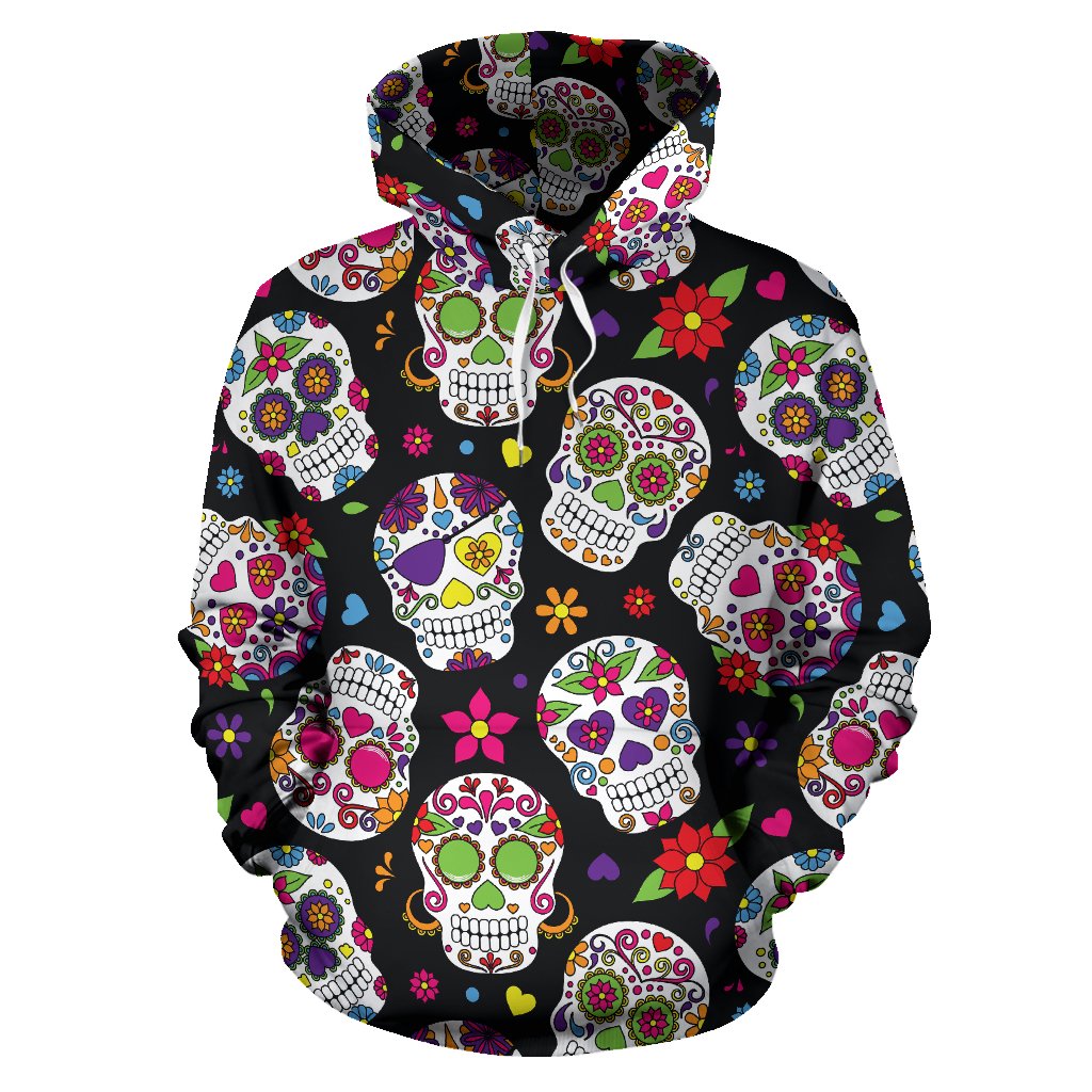 Sugar Skull Pattern Print Pullover Hoodie