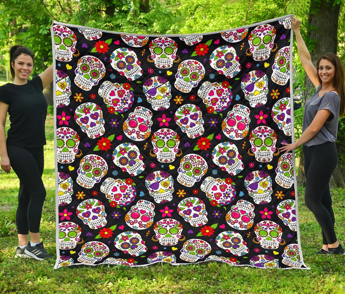 Sugar Skull Pattern Print Quilt