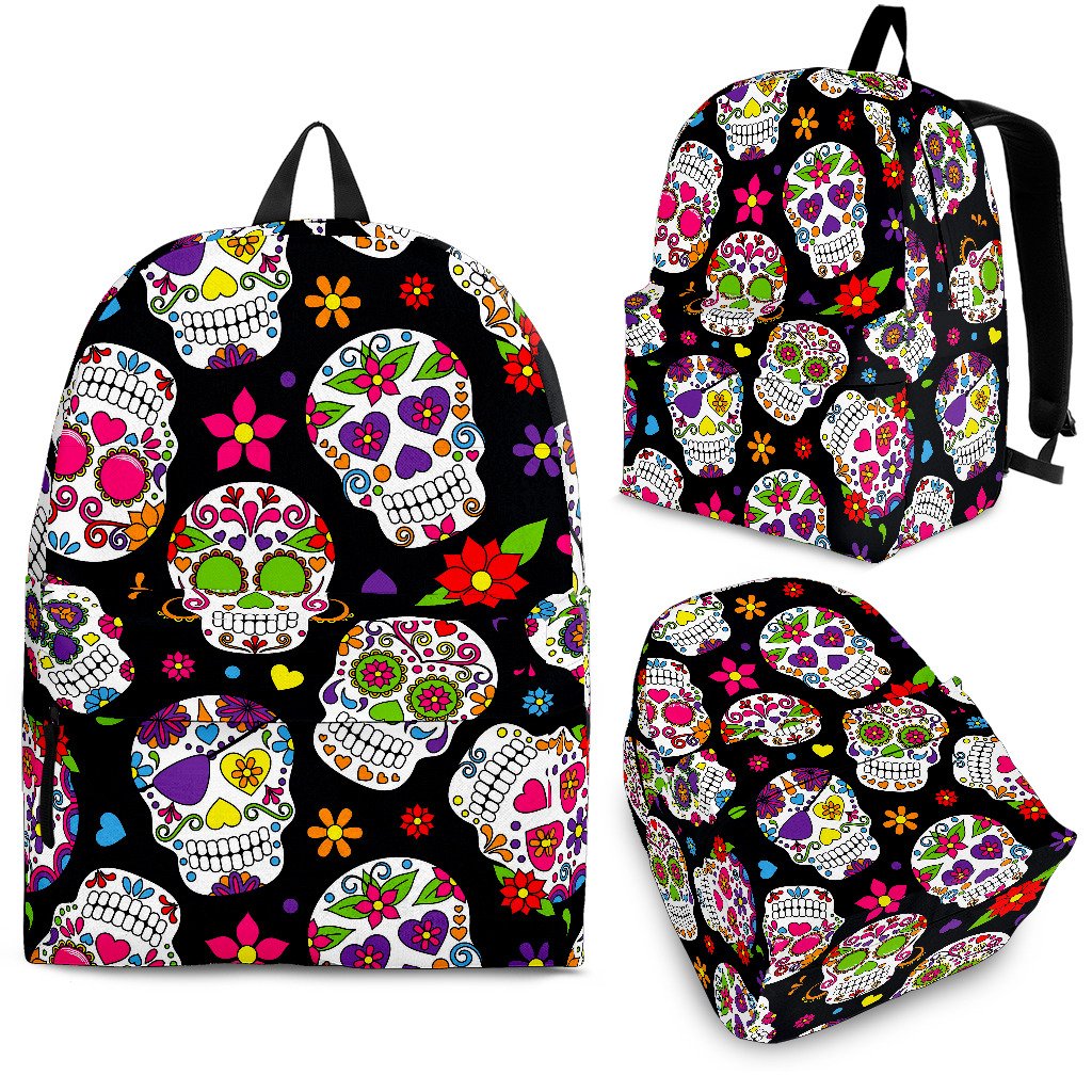 Sugar Skull Pattern Print School Backpack