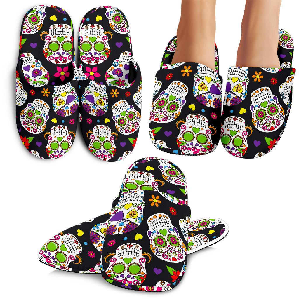 Sugar Skull Pattern Print Slippers