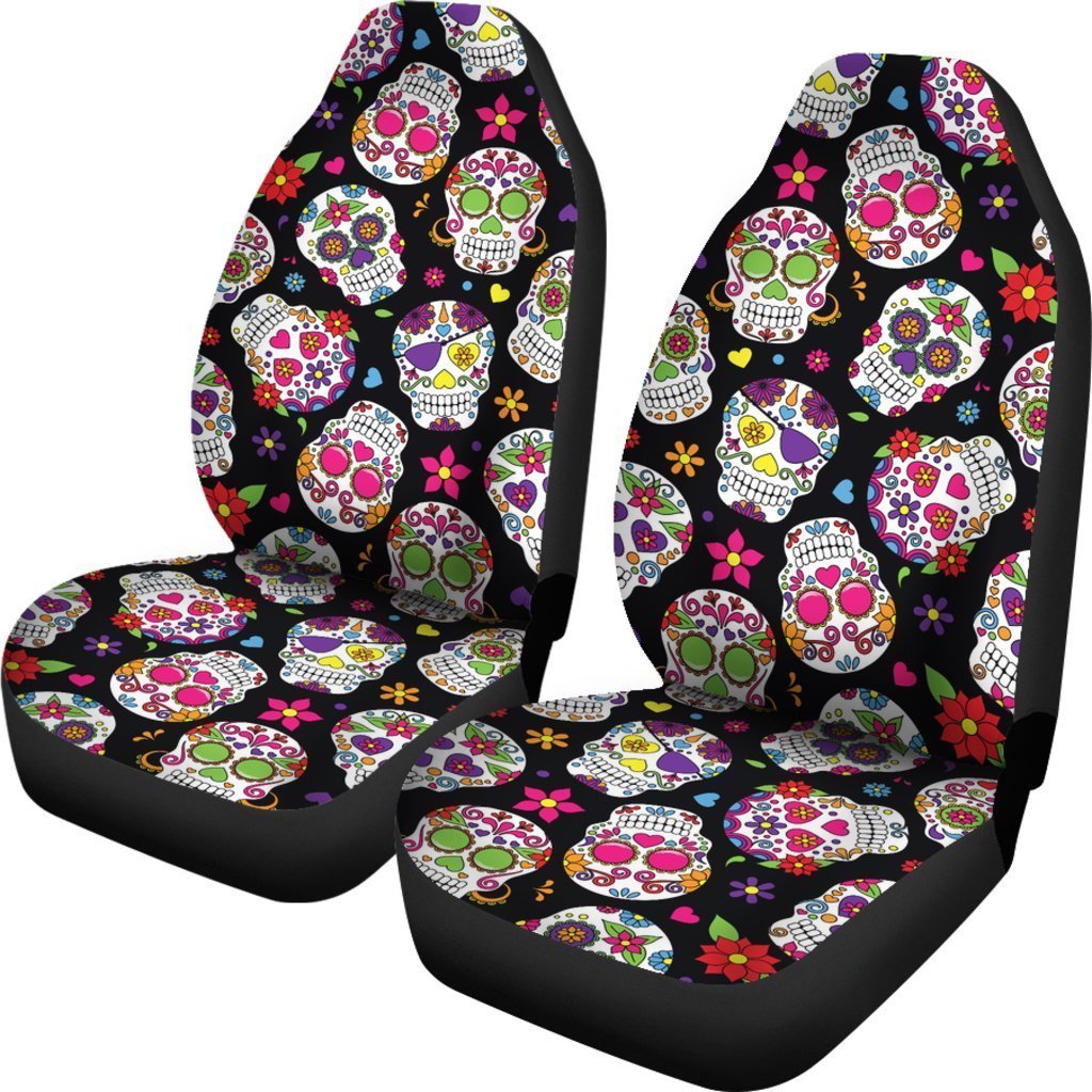 Sugar Skull Pattern Print Universal Fit Car Seat Covers