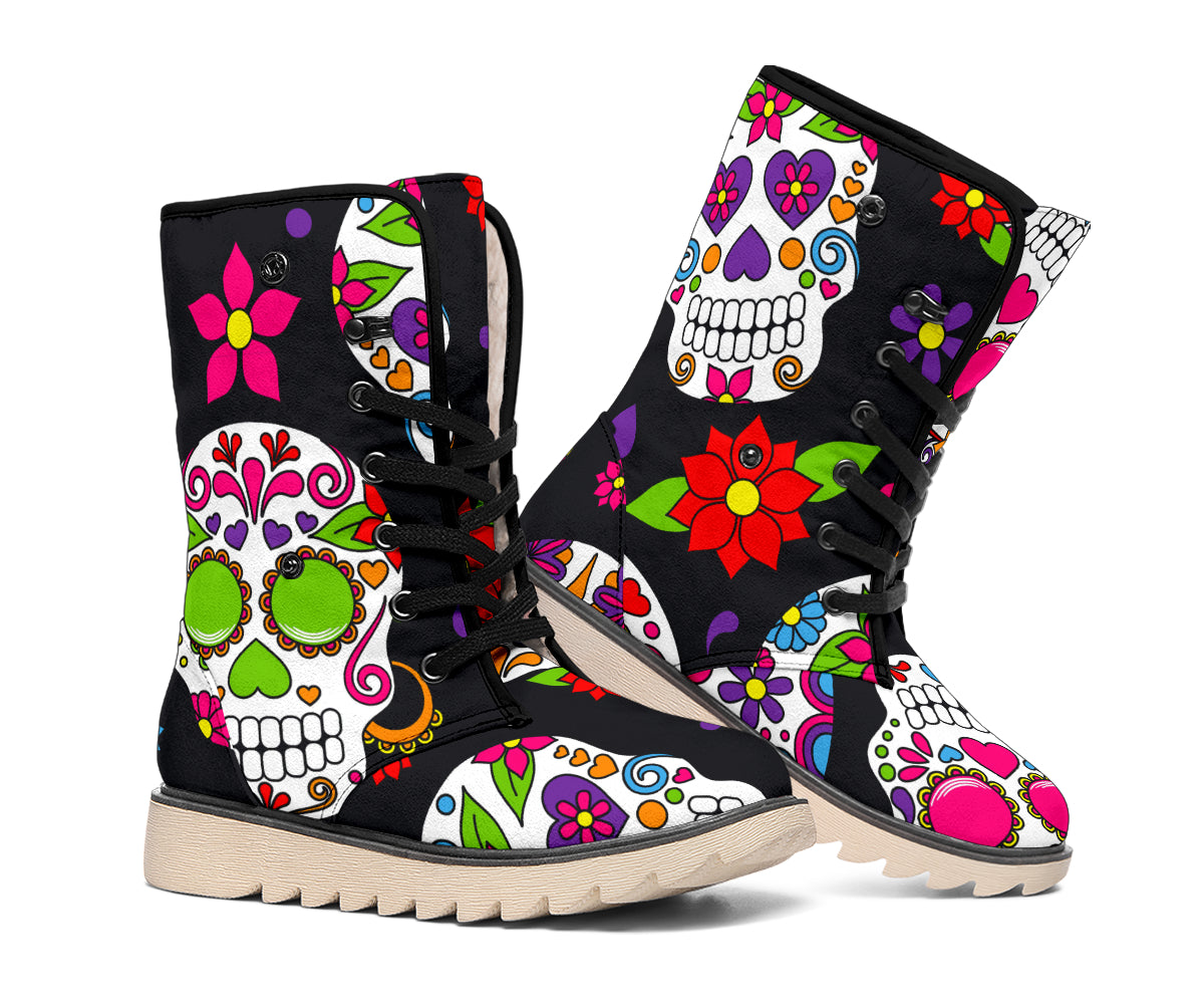 Sugar Skull Pattern Print Winter Boots