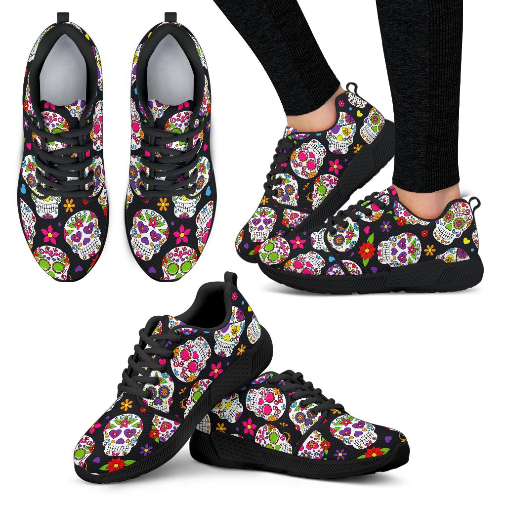 Sugar Skull Pattern Print Women's Athletic Shoes