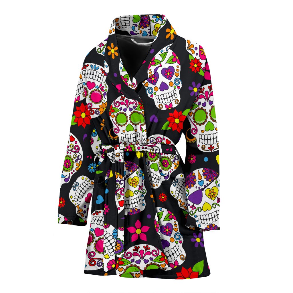 Sugar Skull Pattern Print Women's Bathrobe