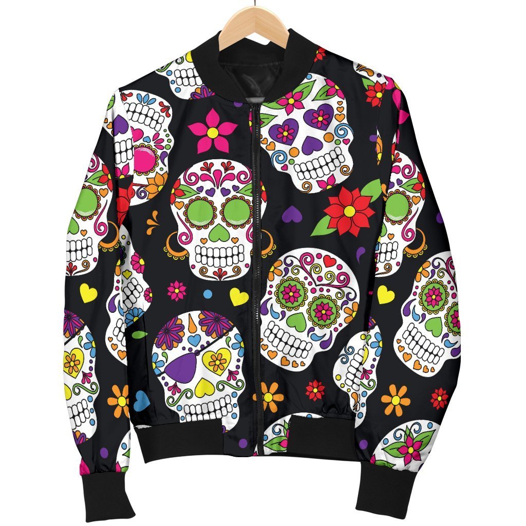 Sugar Skull Pattern Print Women's Bomber Jacket