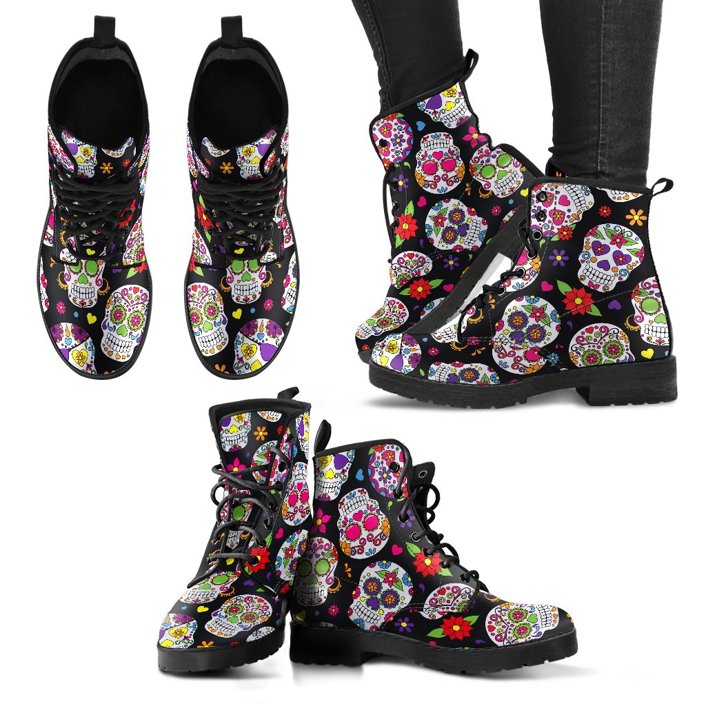 Sugar Skull Pattern Print Women's Boots