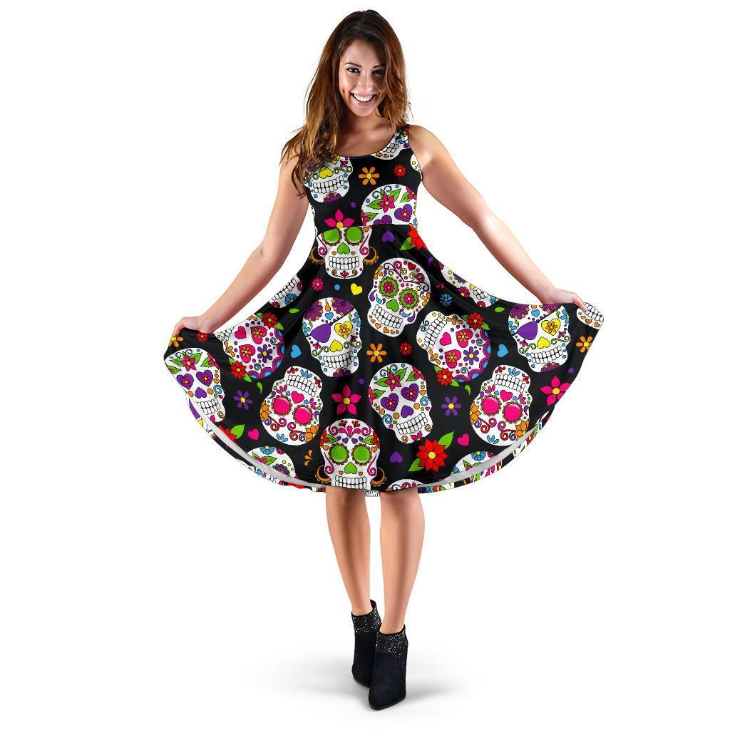 Sugar Skull Pattern Print Women's Dress