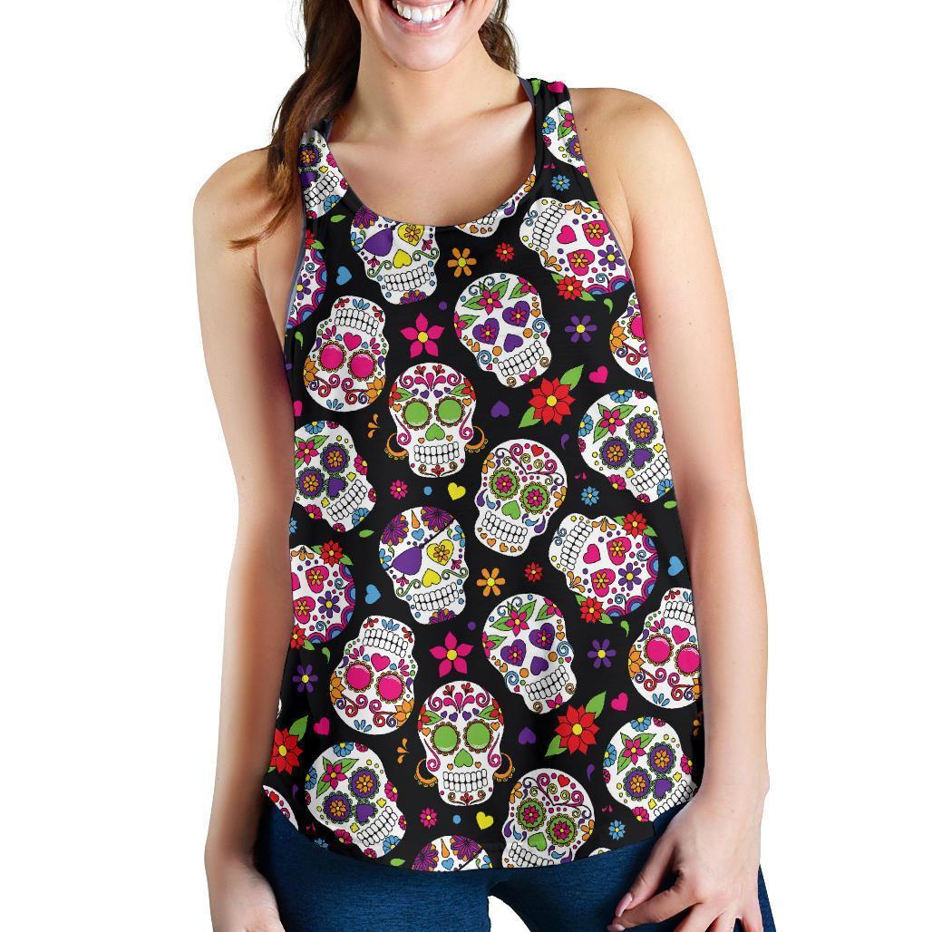 Sugar Skull Pattern Print Women's Racerback Tank Top