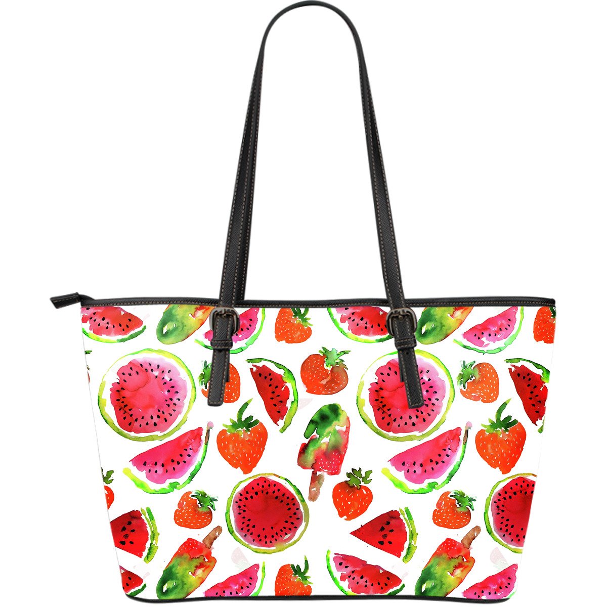 Summer Fruits Watermelon Pattern Print Leather Tote Bag