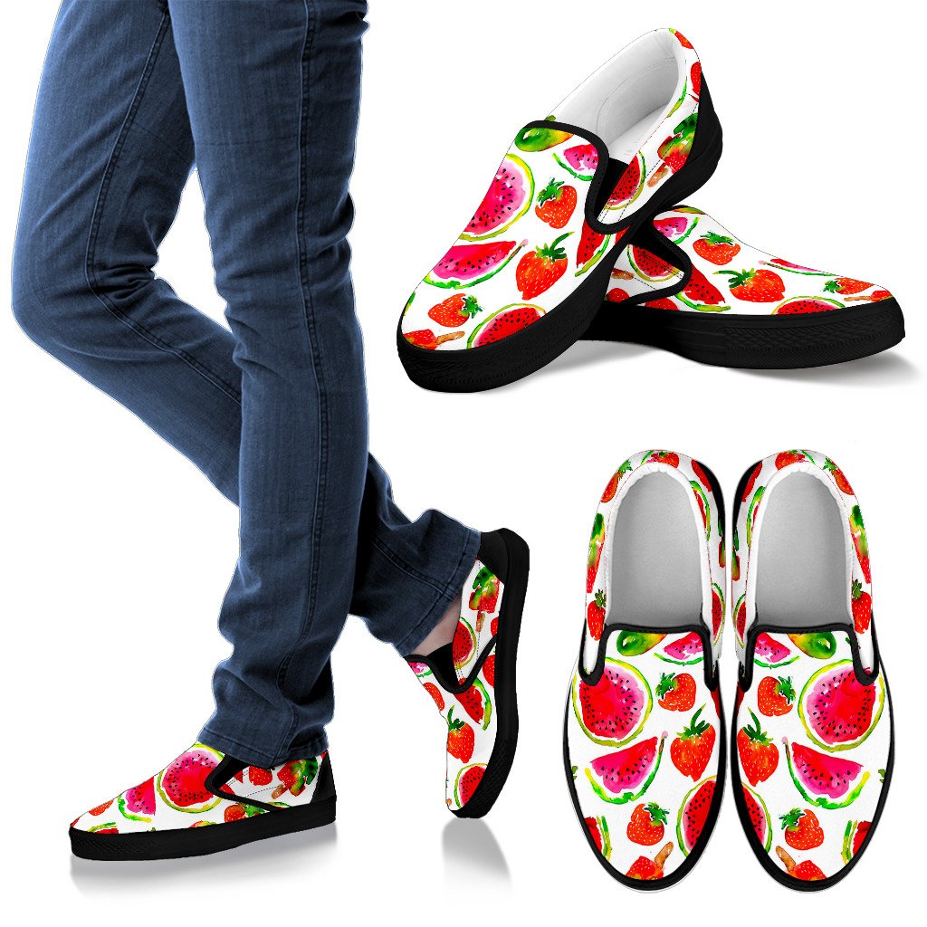 Summer Fruits Watermelon Pattern Print Men's Slip On Shoes