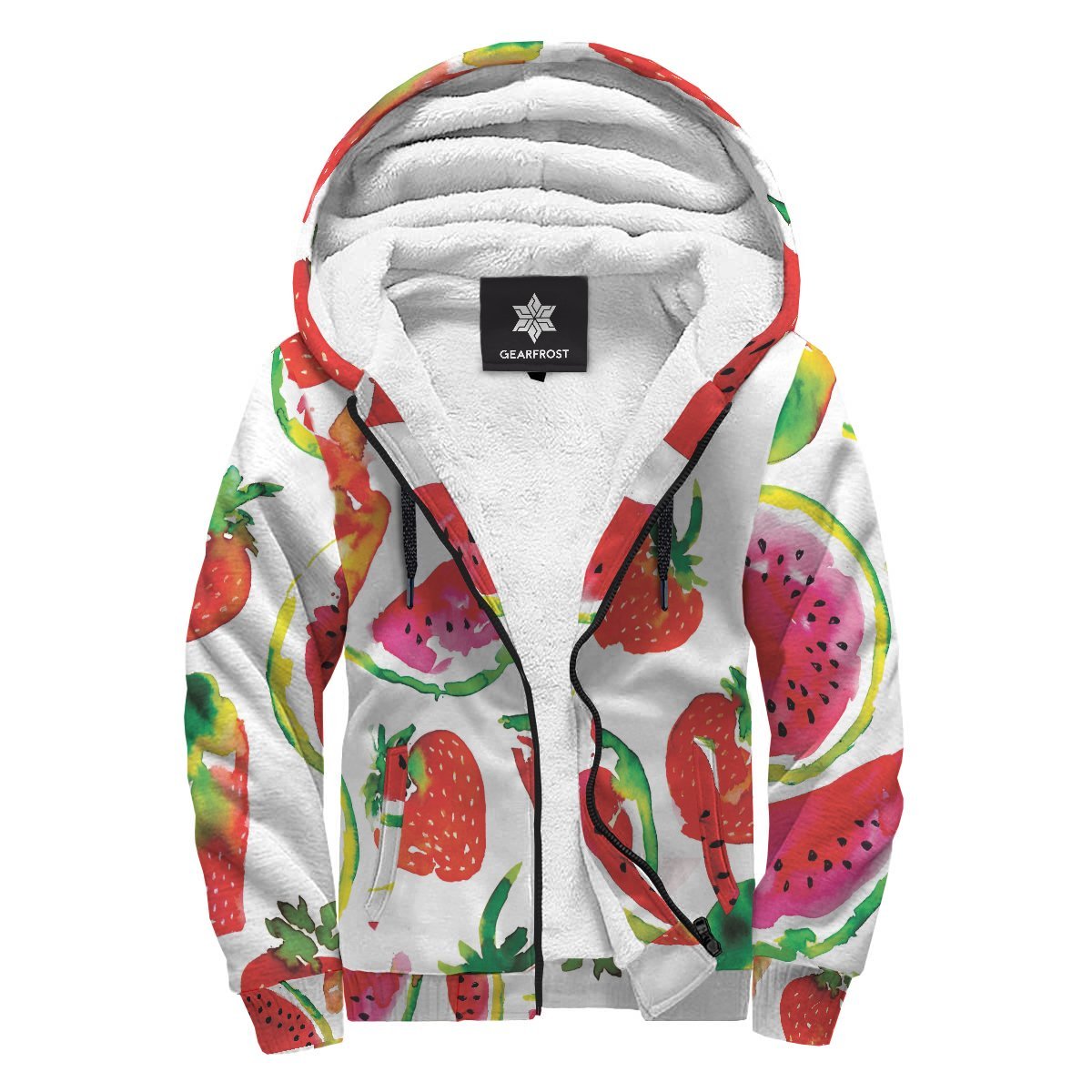 Summer Fruits Watermelon Pattern Print Sherpa Lined Fleece Hoodie