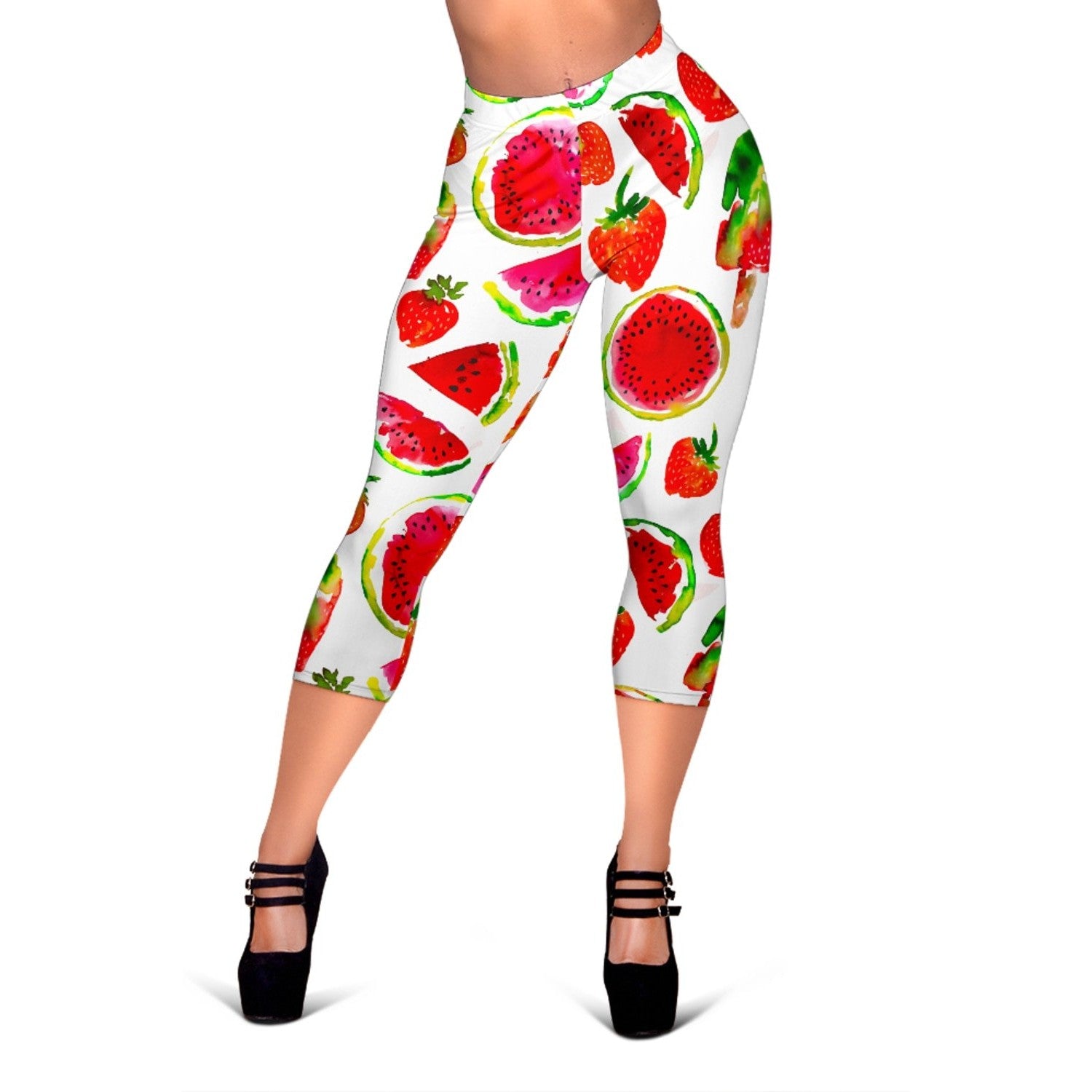 Summer Fruits Watermelon Pattern Print Women's Capri Leggings