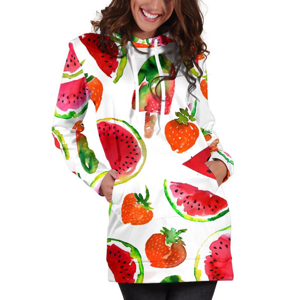 Summer Fruits Watermelon Pattern Print Women's Pullover Hoodie Dress