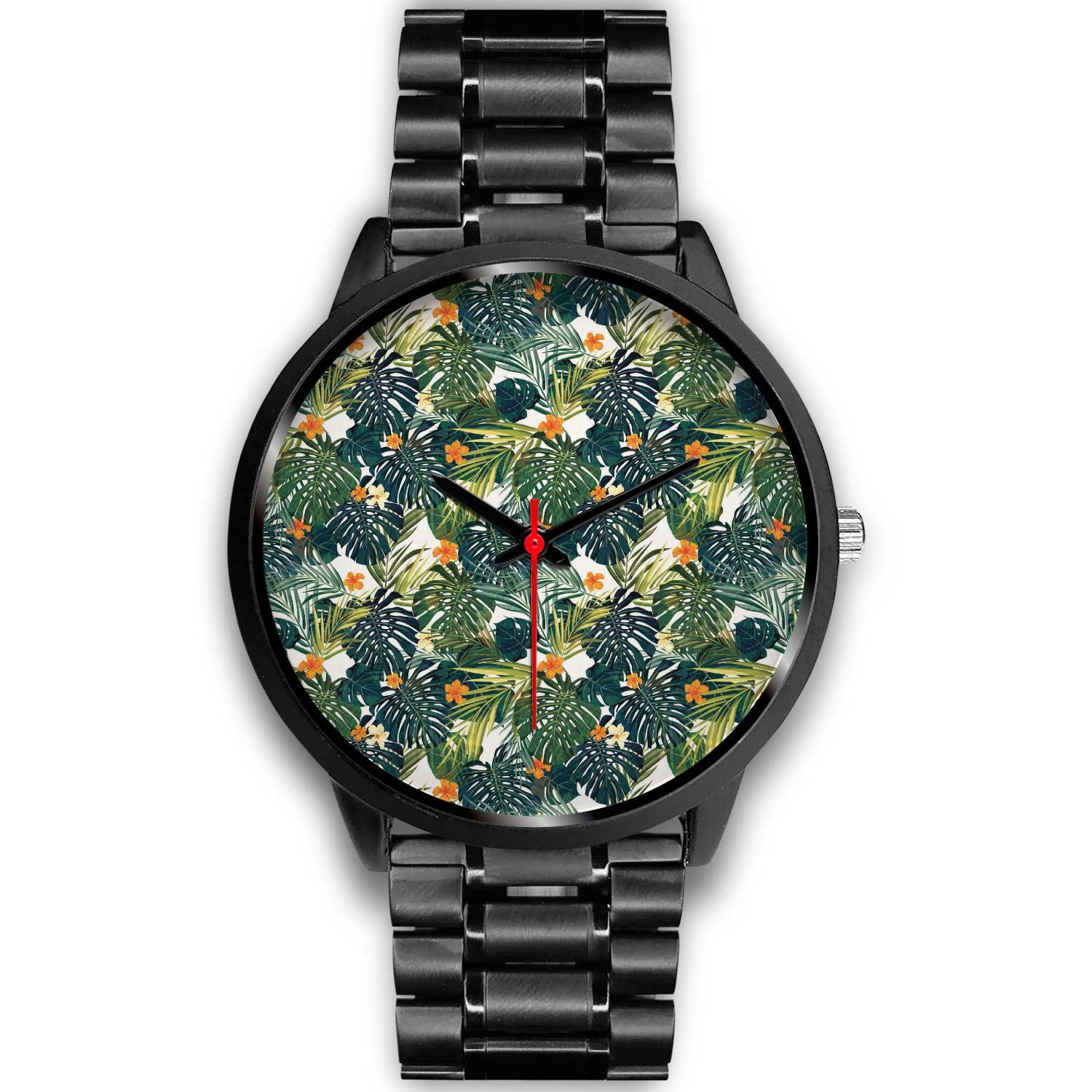 Summer Hawaiian Leaves Pattern Print Black Watch