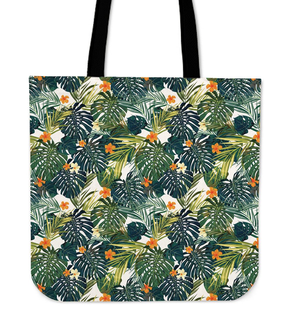 Summer Hawaiian Leaves Pattern Print Canvas Tote Bag