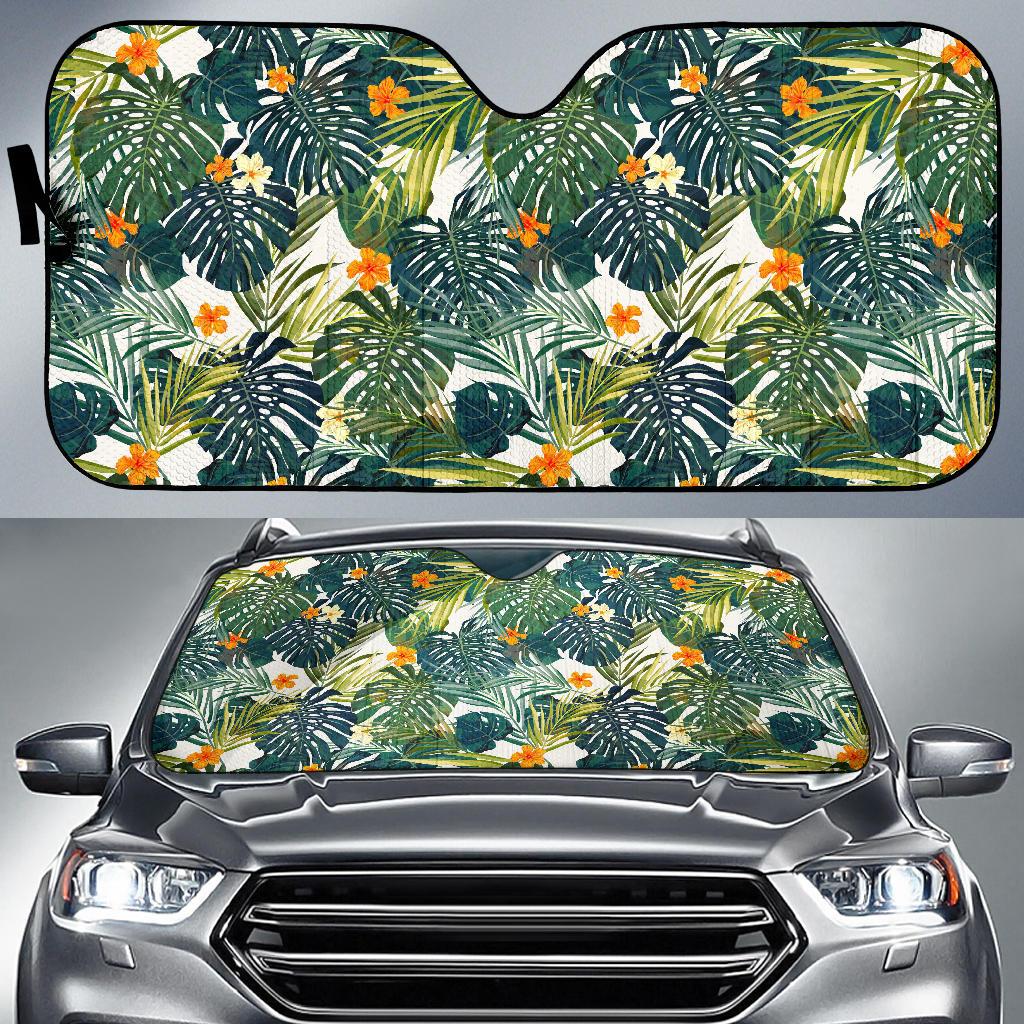 Summer Hawaiian Leaves Pattern Print Car Sun Shade