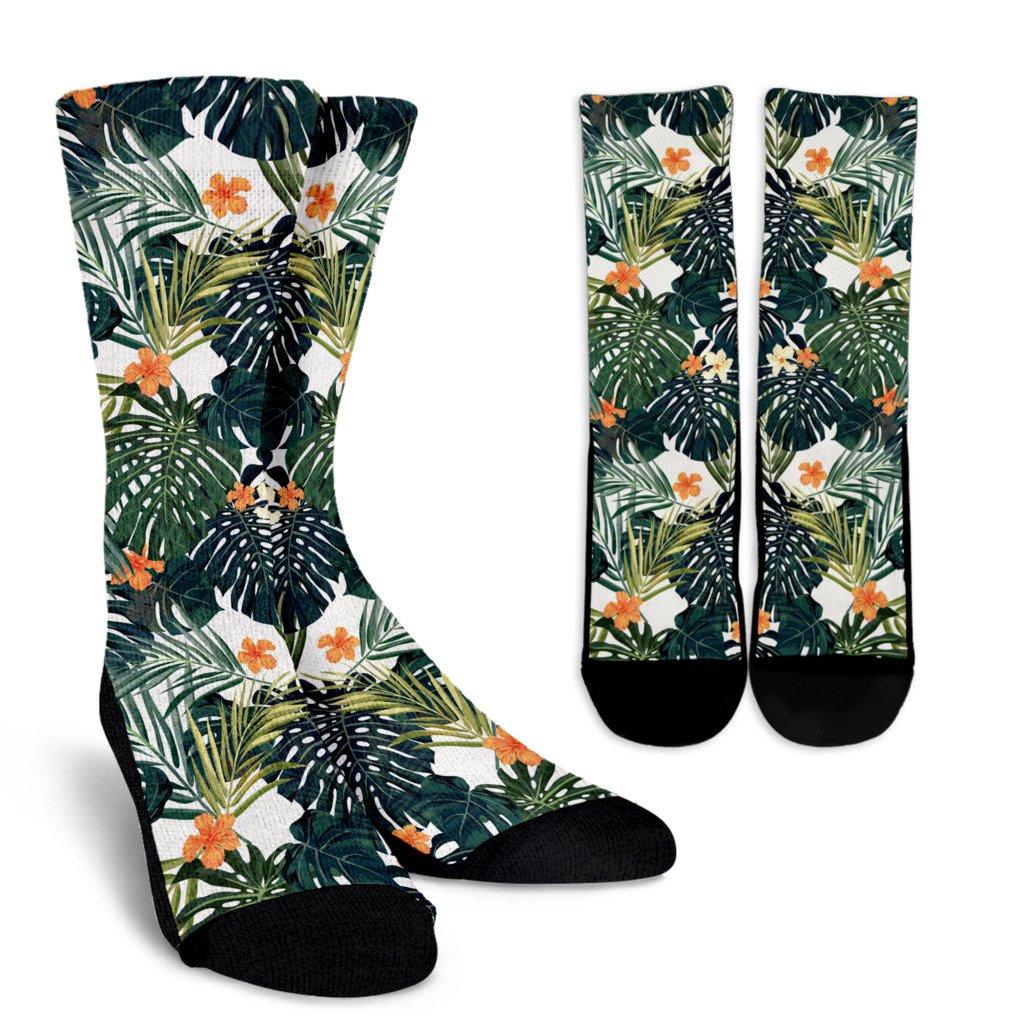 Summer Hawaiian Leaves Pattern Print Crew Socks