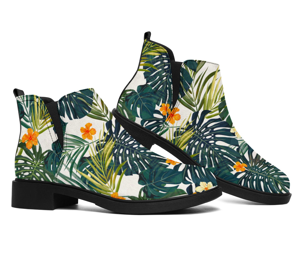 Summer Hawaiian Leaves Pattern Print Flat Ankle Boots