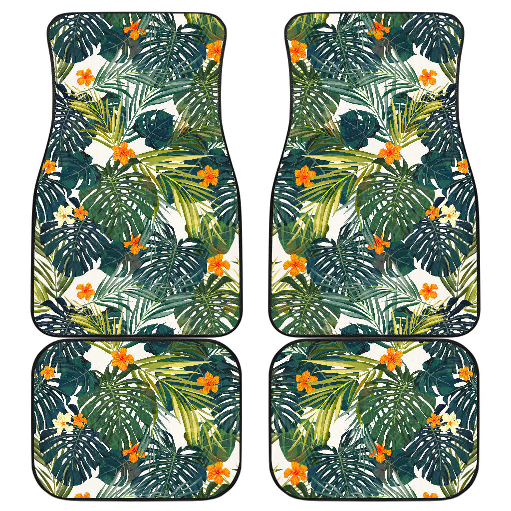 Summer Hawaiian Leaves Pattern Print Front and Back Car Floor Mats