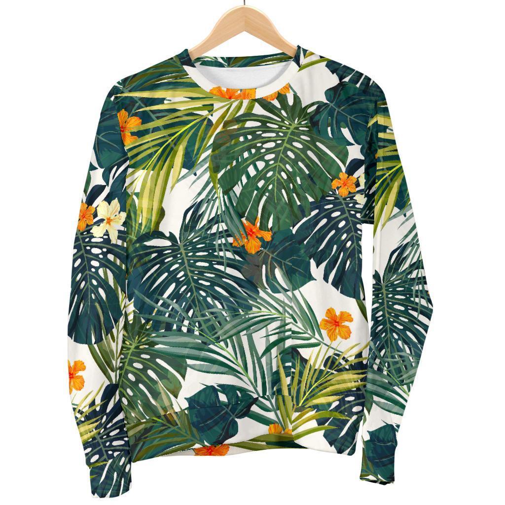 Summer Hawaiian Leaves Pattern Print Men's Crewneck Sweatshirt