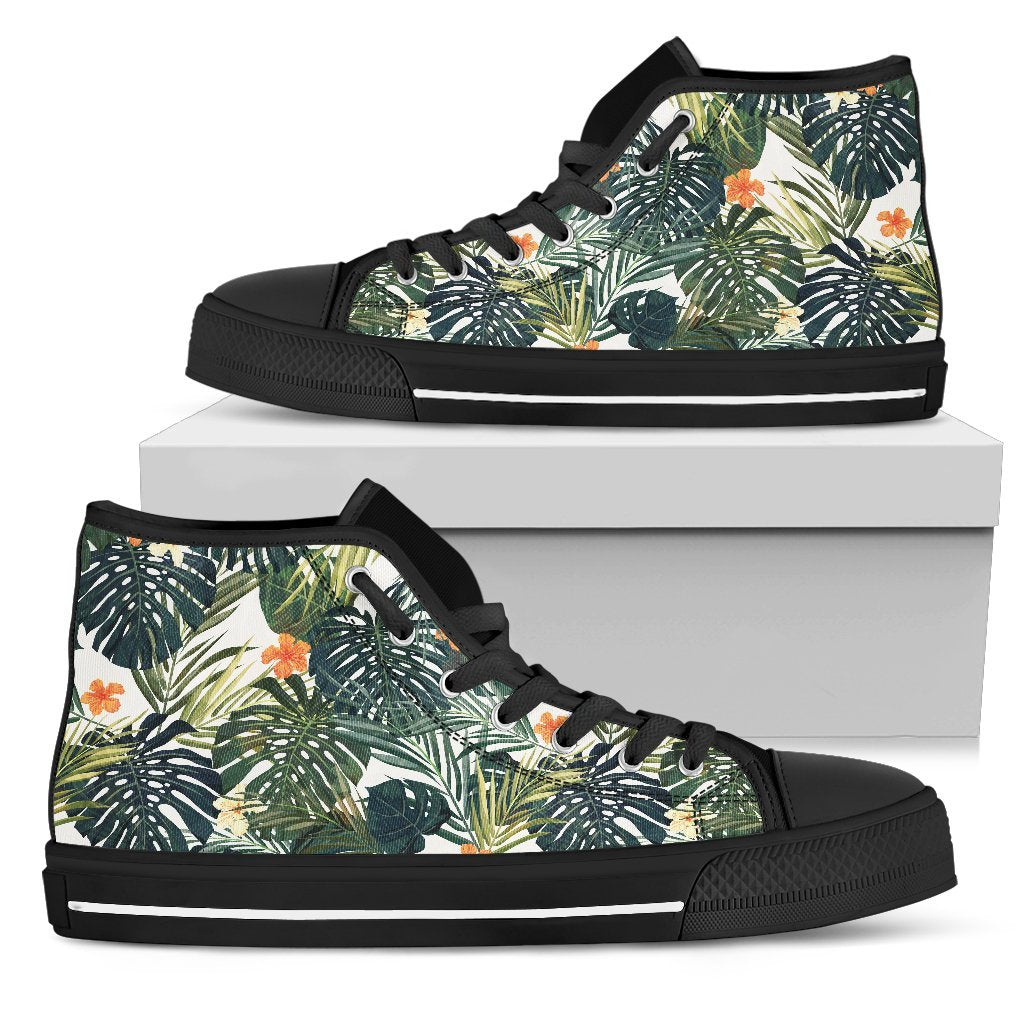 Summer Hawaiian Leaves Pattern Print Men's High Top Shoes