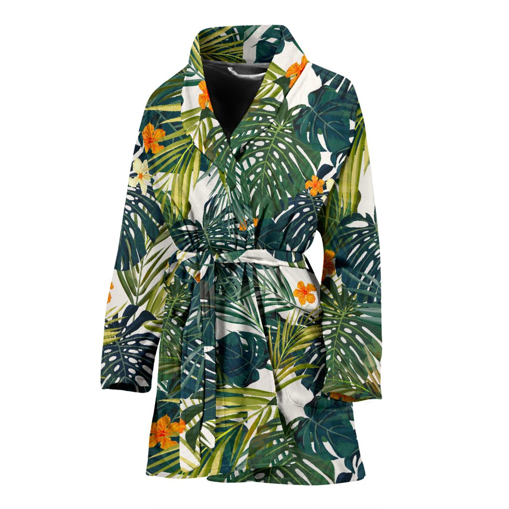 Summer Hawaiian Leaves Pattern Print Women's Bathrobe