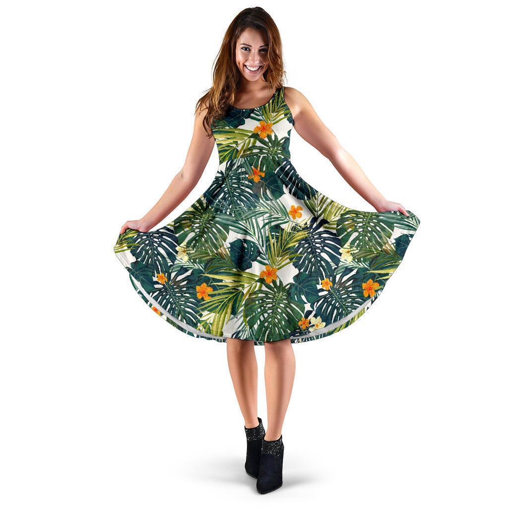 Summer Hawaiian Leaves Pattern Print Women's Dress