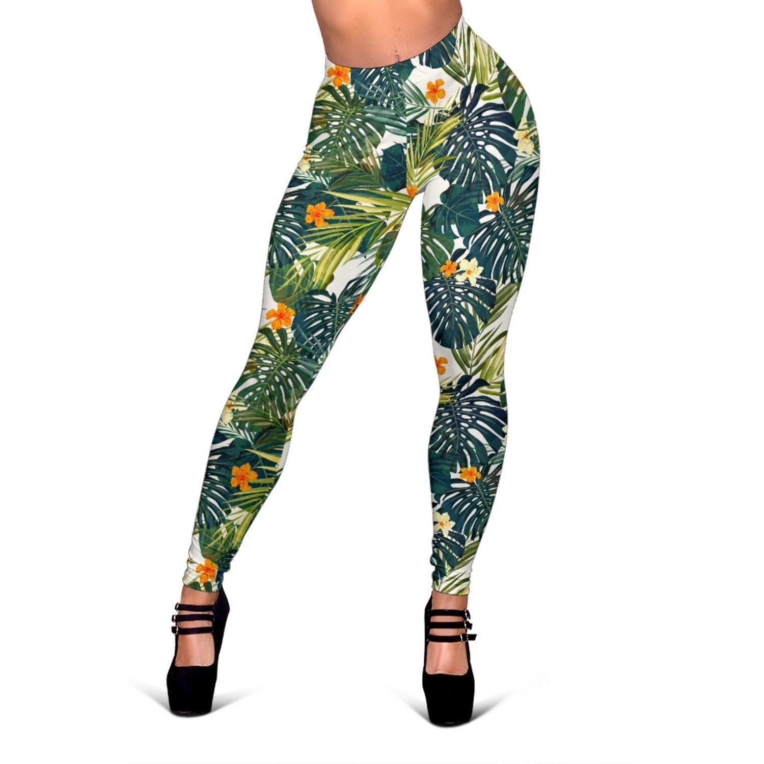 Summer Hawaiian Leaves Pattern Print Women's Leggings