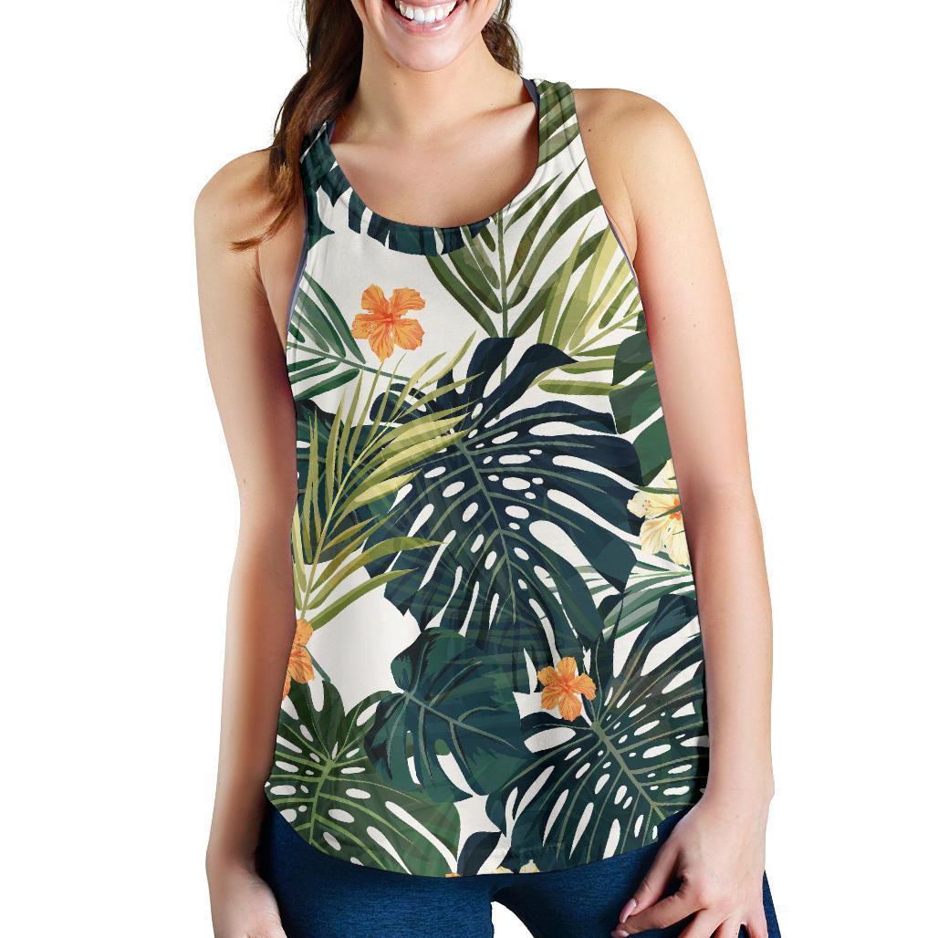 Summer Hawaiian Leaves Pattern Print Women's Racerback Tank Top