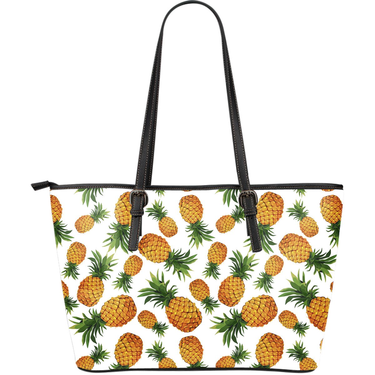 Summer Pineapple Pattern Print Leather Tote Bag