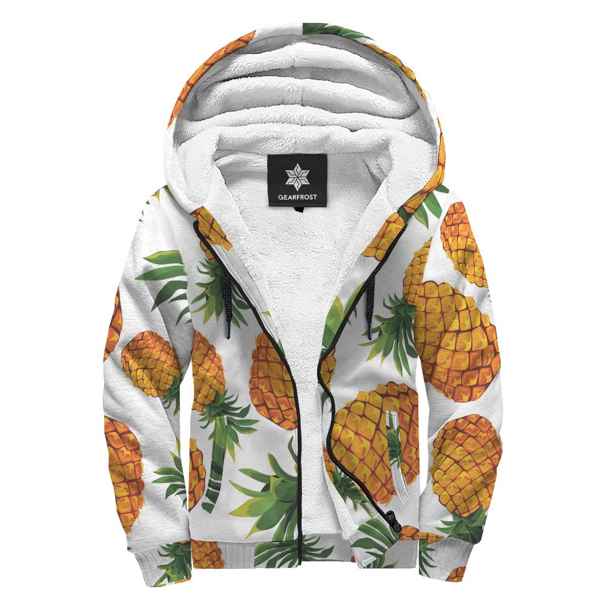 Summer Pineapple Pattern Print Sherpa Lined Fleece Hoodie