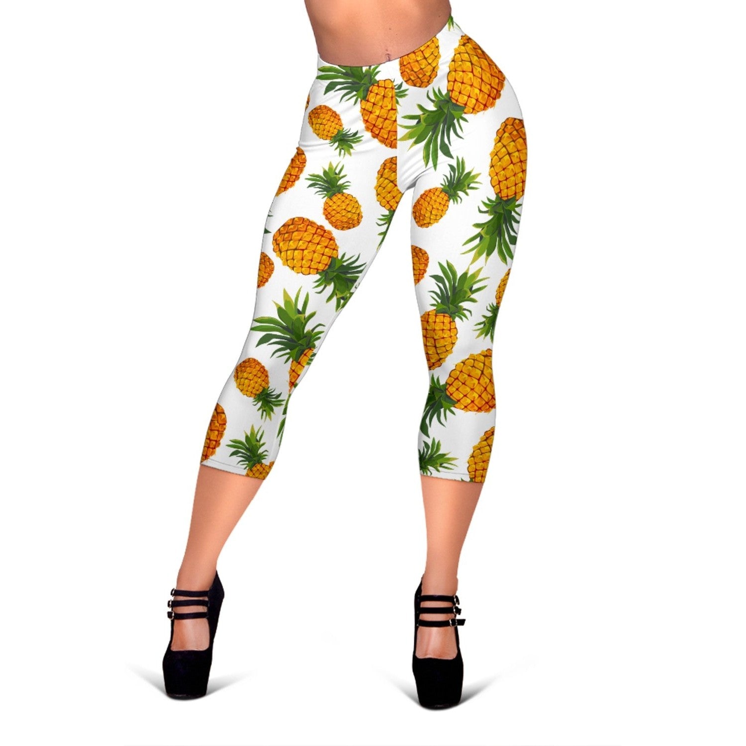 Summer Pineapple Pattern Print Women's Capri Leggings