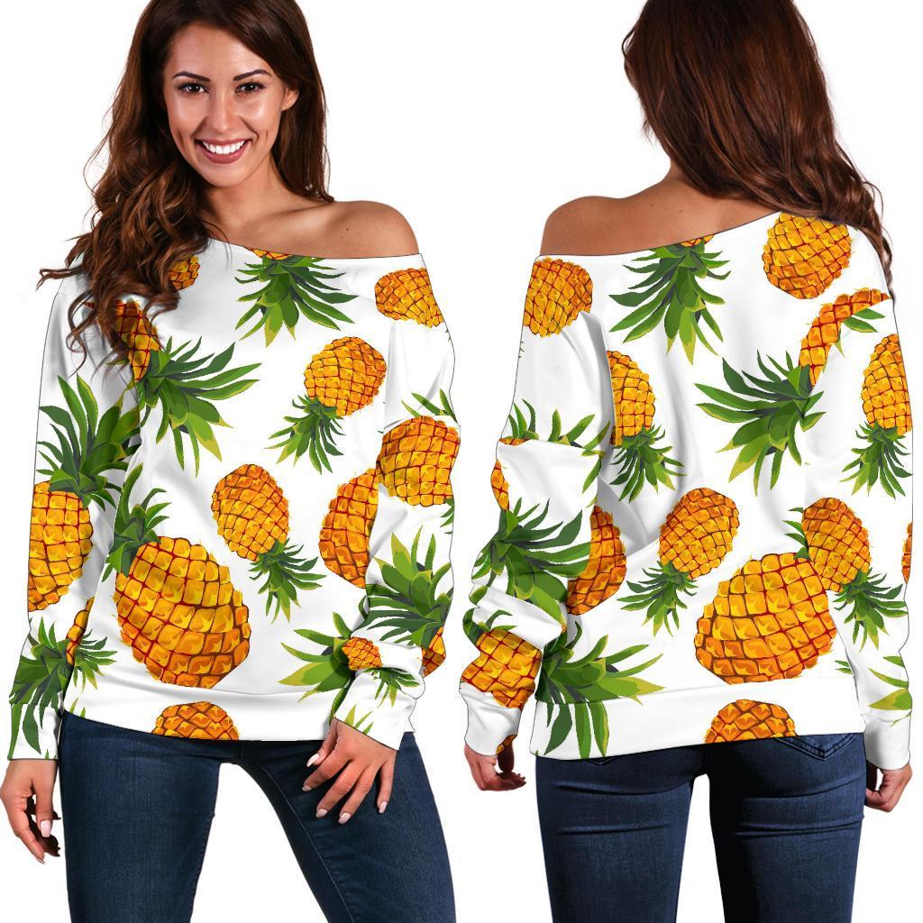 Summer Pineapple Pattern Print Women's Off-Shoulder Sweatshirt