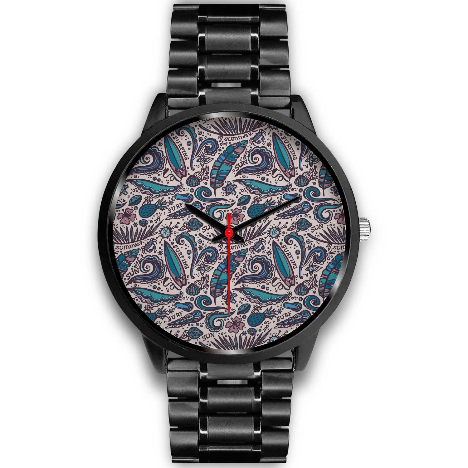 Summer Surfing Pattern Print Black Watch