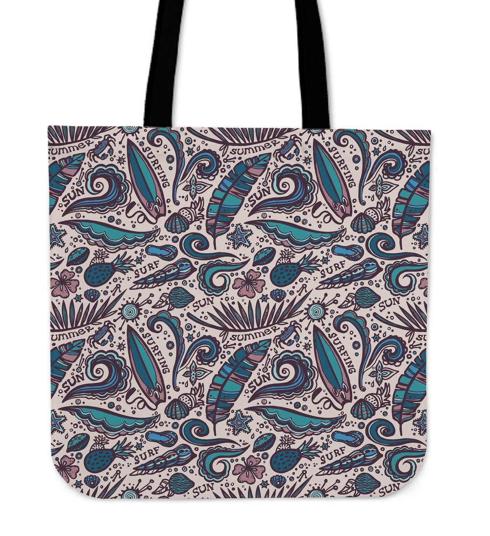 Summer Surfing Pattern Print Canvas Tote Bag