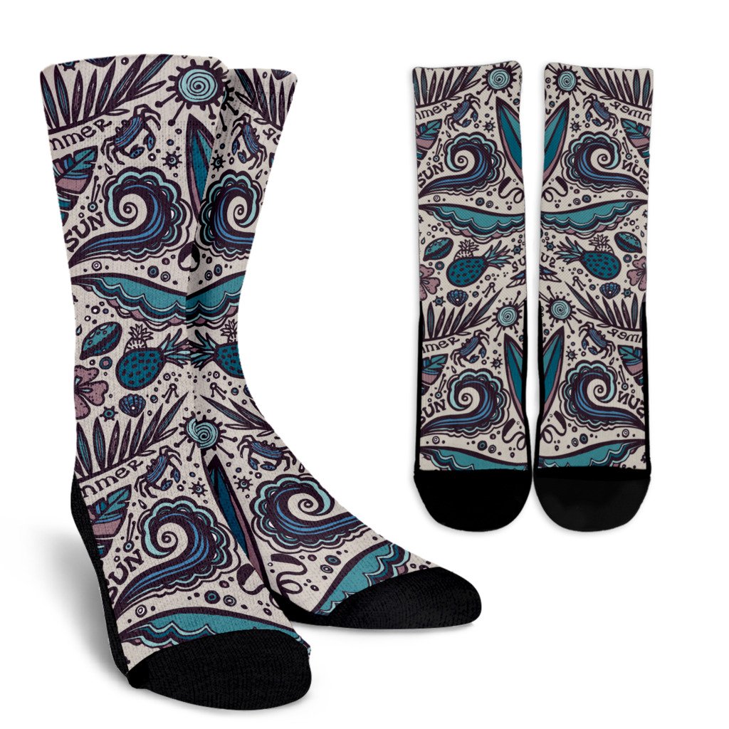 Summer Surfing Pattern Print Crew Socks