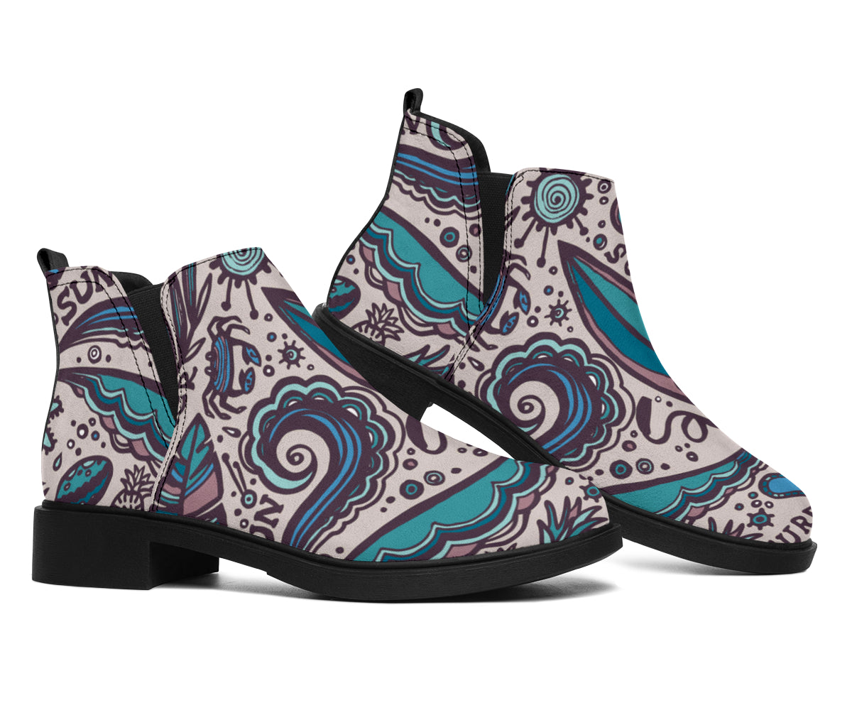 Summer Surfing Pattern Print Flat Ankle Boots