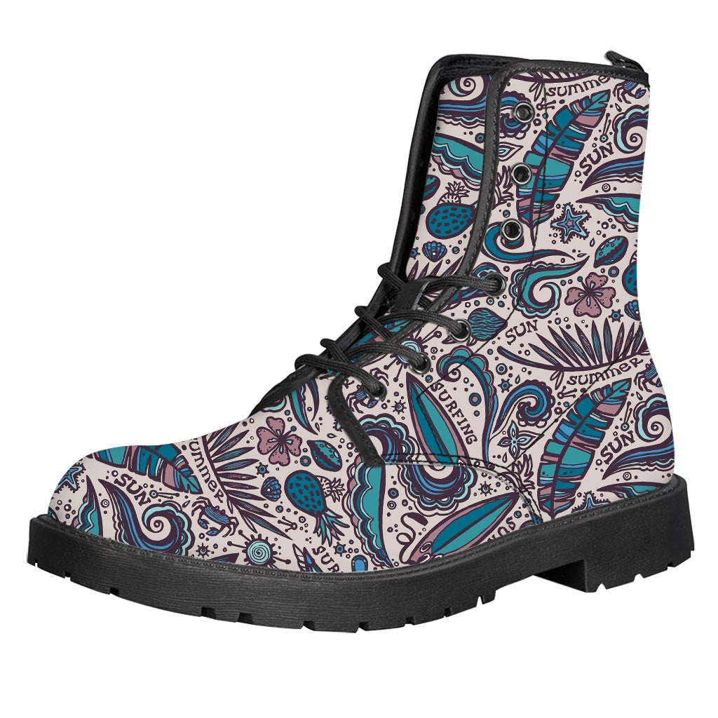 Summer Surfing Pattern Print Leather Boots