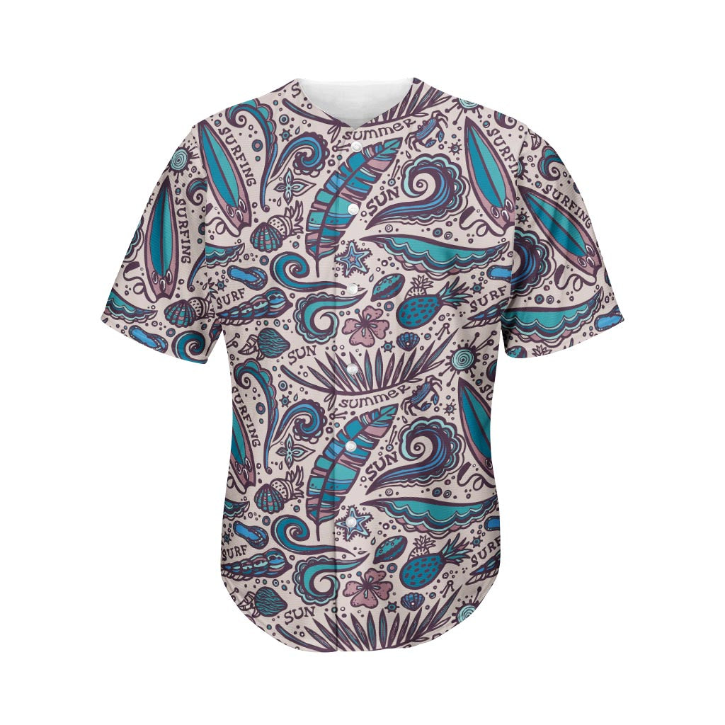 Summer Surfing Pattern Print Men's Baseball Jersey