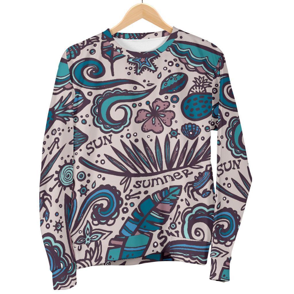 Summer Surfing Pattern Print Men's Crewneck Sweatshirt