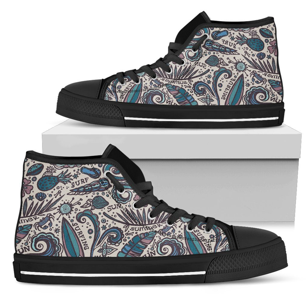 Summer Surfing Pattern Print Men's High Top Shoes