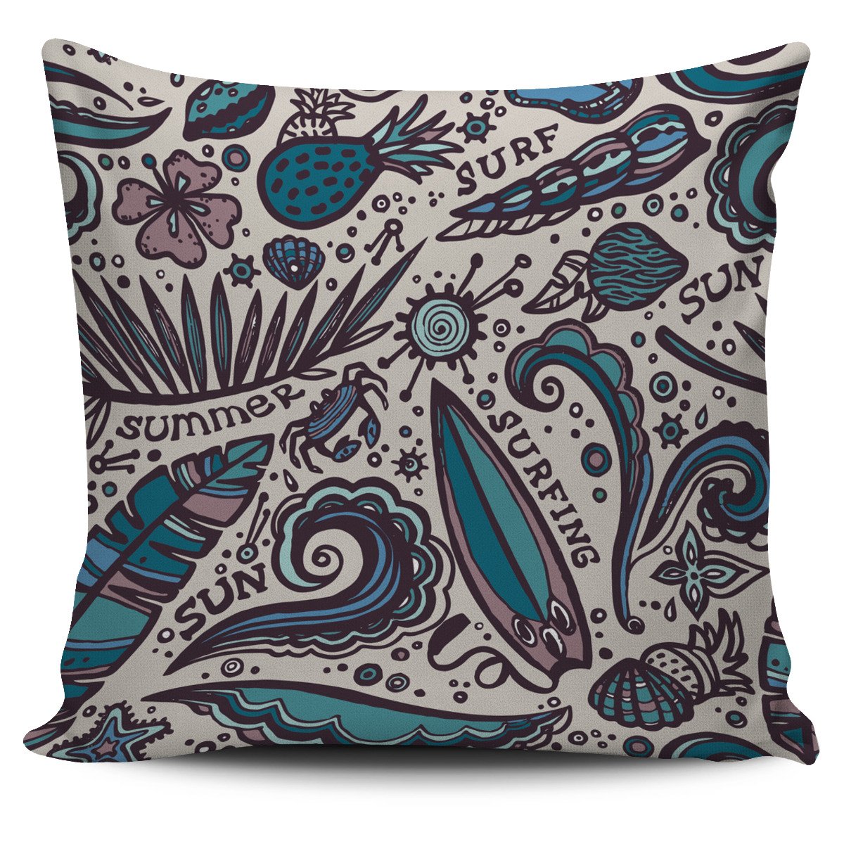 Summer Surfing Pattern Print Pillow Cover