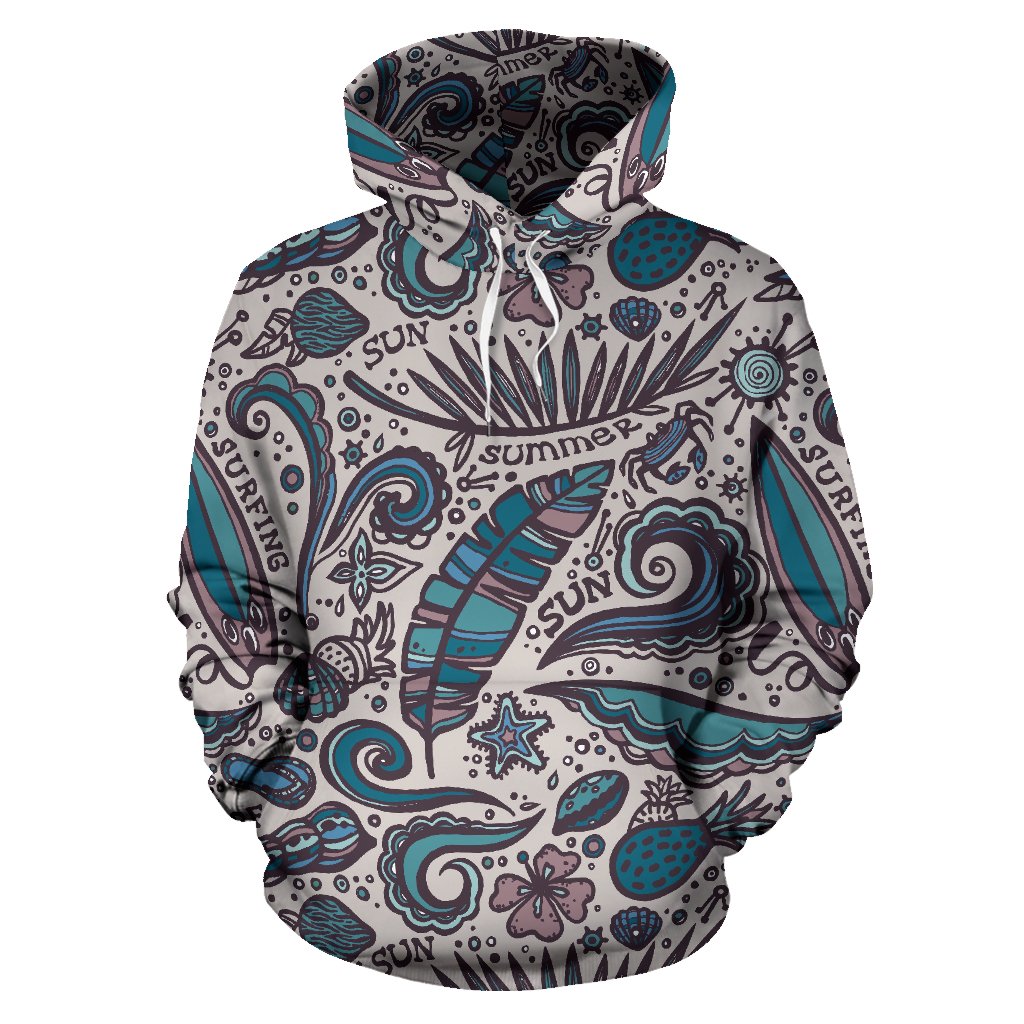 Summer Surfing Pattern Print Pullover Hoodie