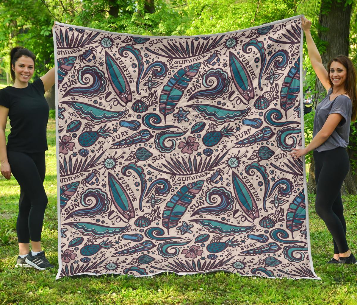 Summer Surfing Pattern Print Quilt