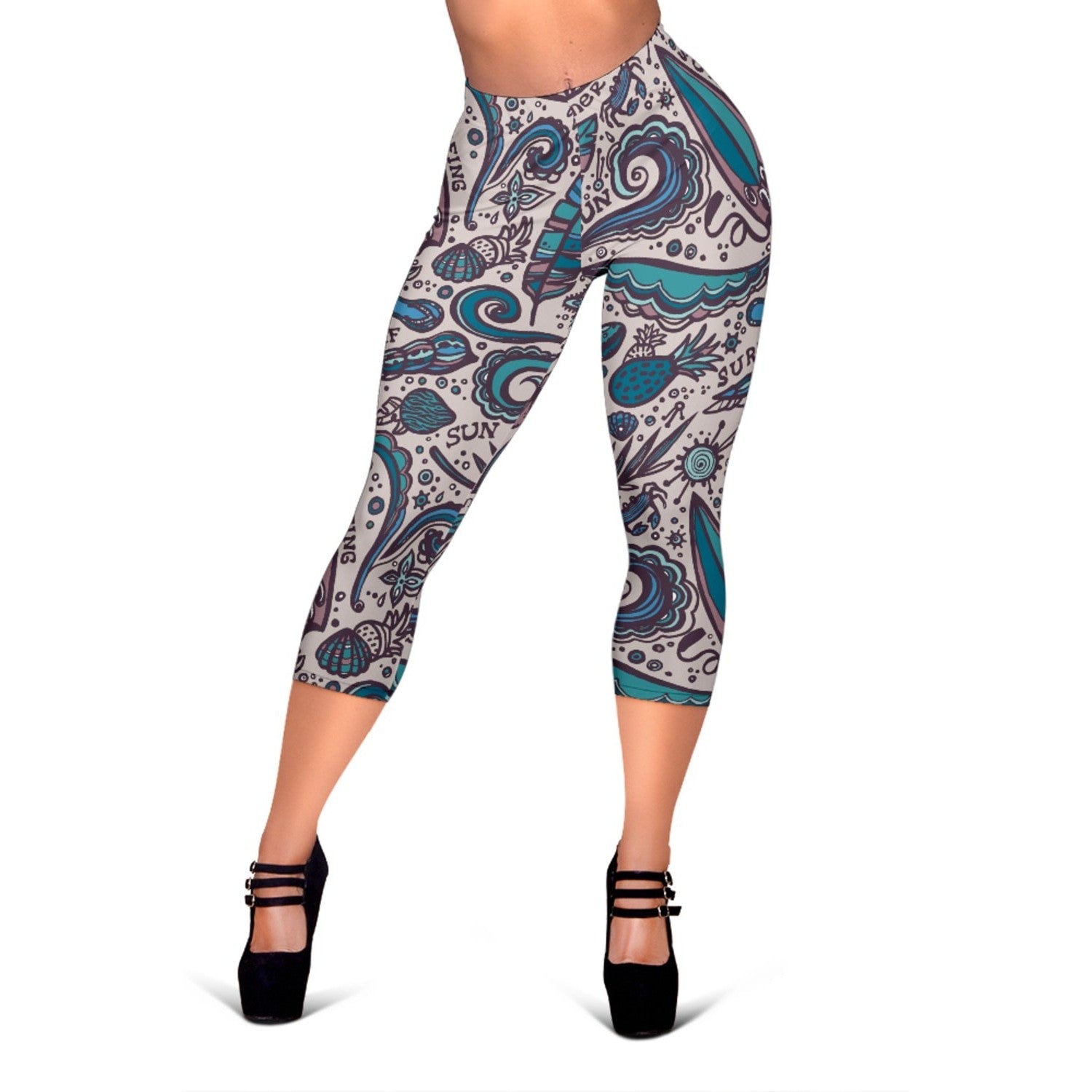 Summer Surfing Pattern Print Women's Capri Leggings