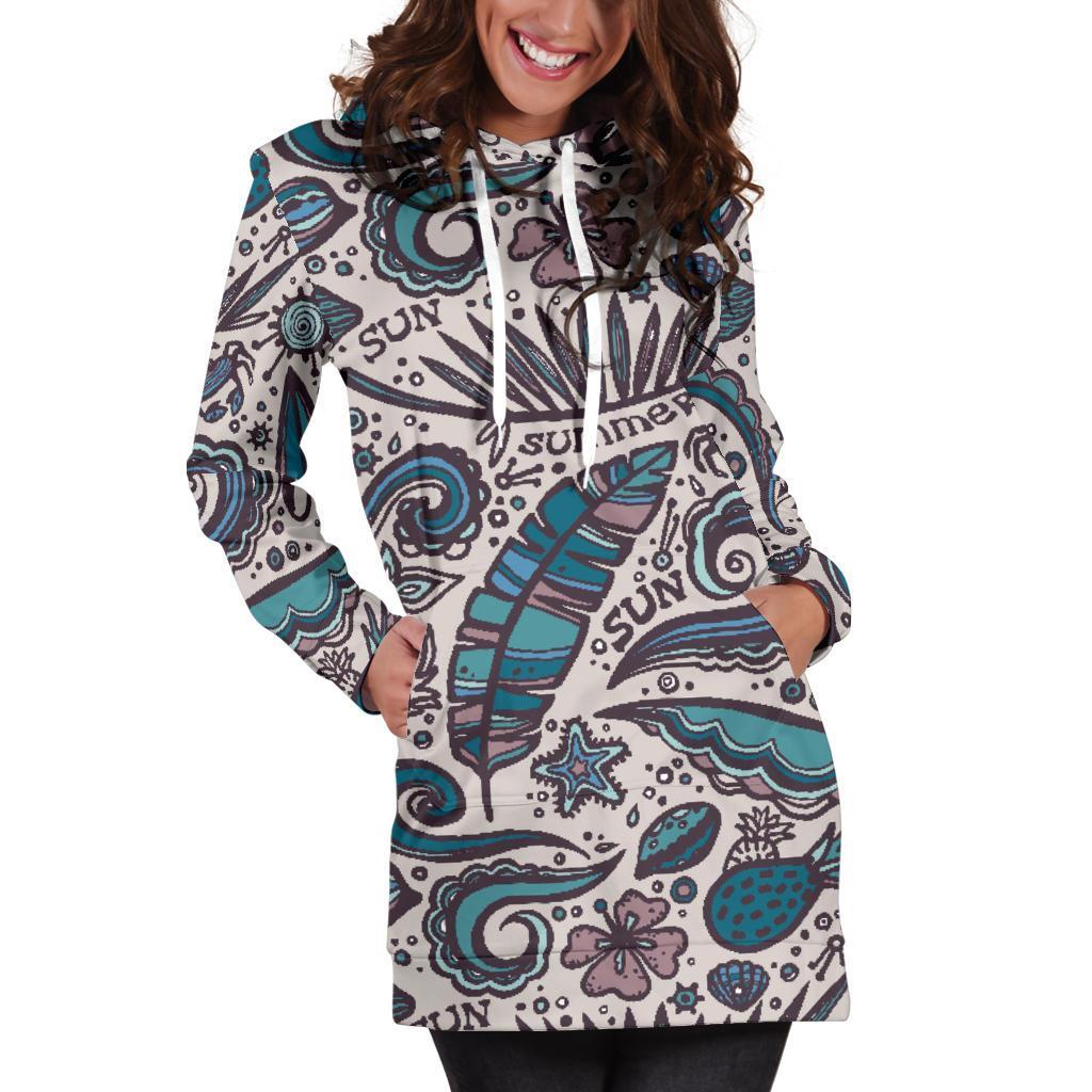 Summer Surfing Pattern Print Women's Pullover Hoodie Dress