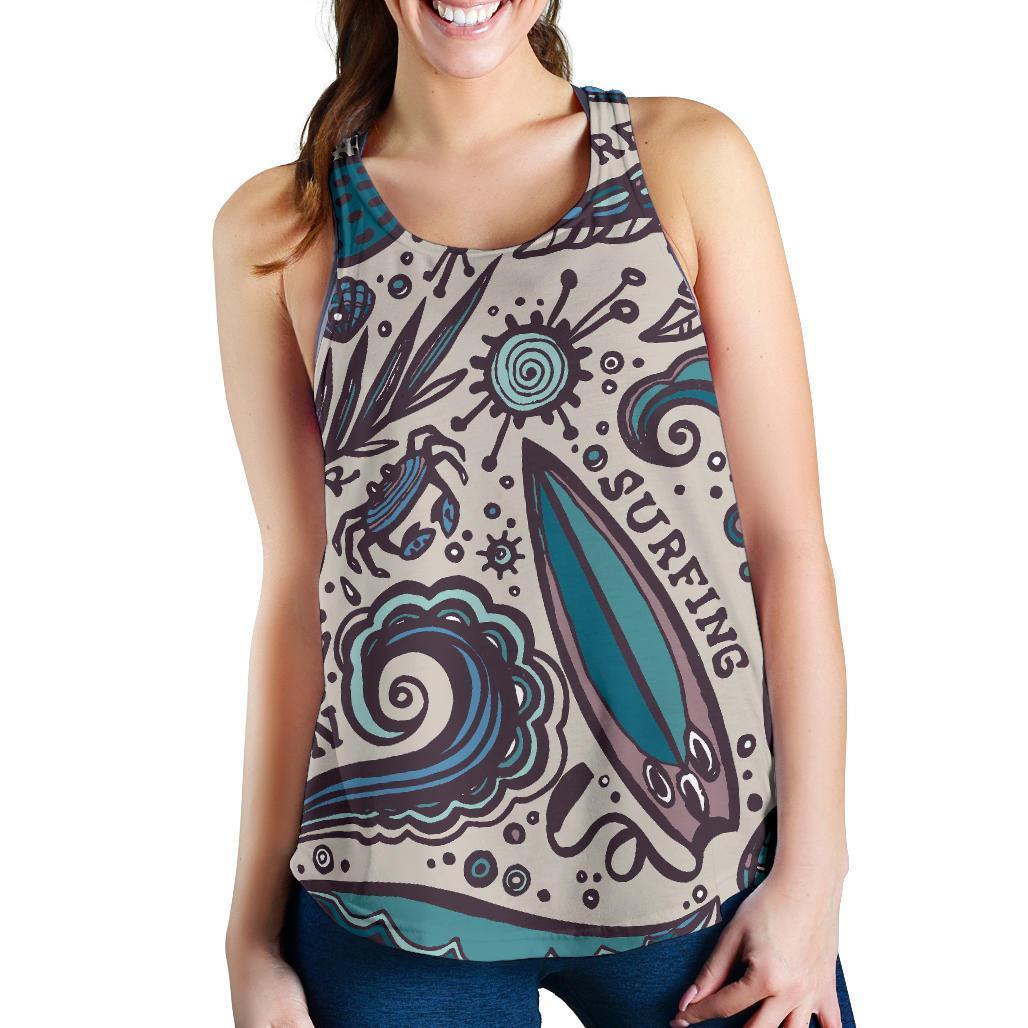 Summer Surfing Pattern Print Women's Racerback Tank Top