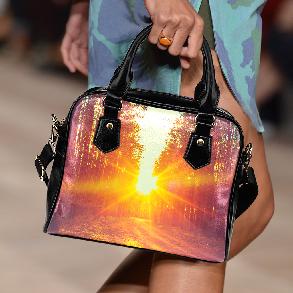 Sunrise Forest Print Shoulder Handbag