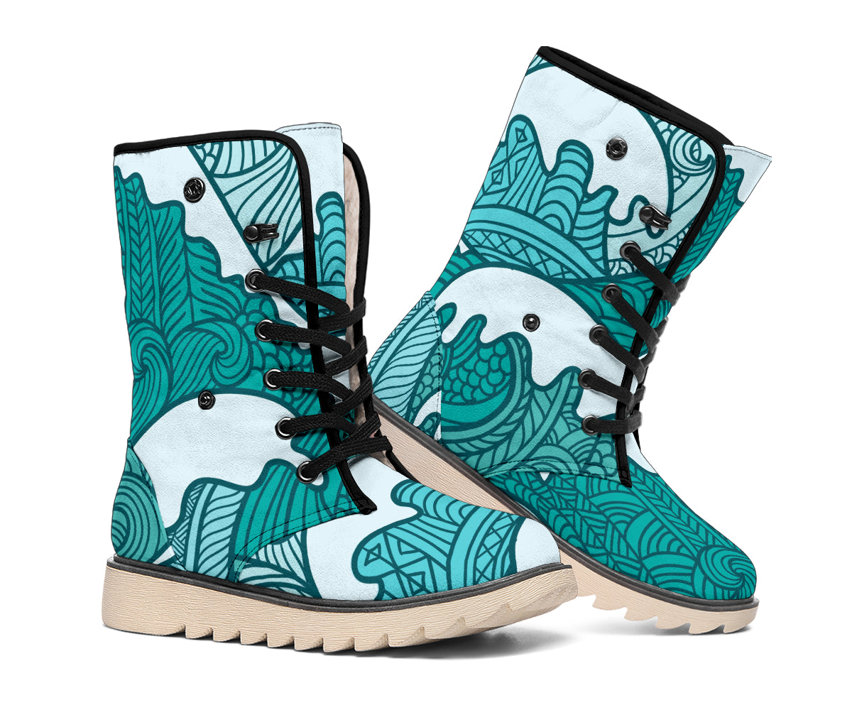 Surfing Wave Pattern Print Winter Boots