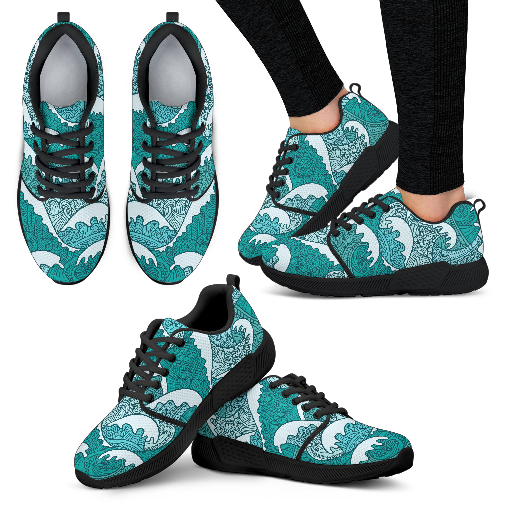 Surfing Wave Pattern Print Women's Athletic Shoes